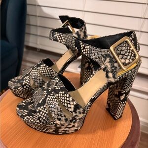 Guess Black and Cream Snakeskin Heels
